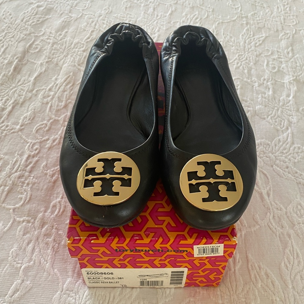 TORY BURCH Classic Reva Ballet Flat Black Size 10